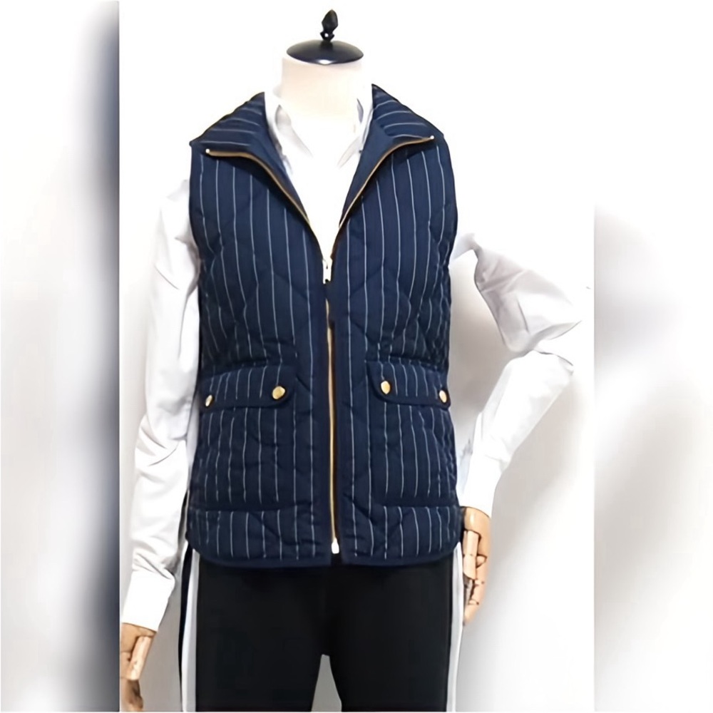 J. Crew Excursion Quilted Puffer Vest Navy Blue Pin Stripe Down size XL - Picture 8 of 9